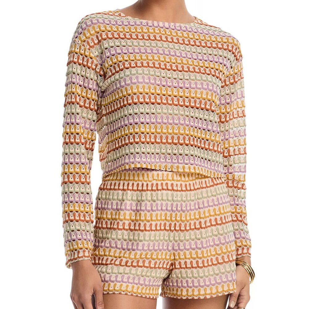 AQUA Crochet Knit Crop Top & Mini short Set Size Medium multicolor